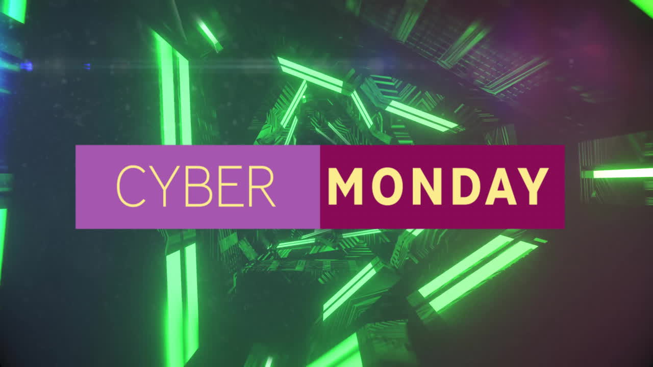 Animation of cyber monday text over neon background