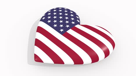 heart in colors and symbols of united states of america on white background, loop