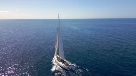 luxury white oyster 82 yacht sailing on blue ocean water with horizon in background