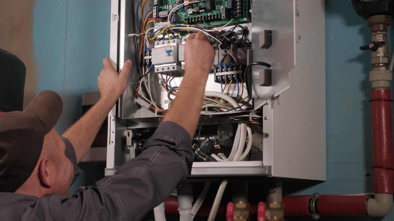 técnico de hvac instala sistemas de calefacción, ventilación y aire acondicionado