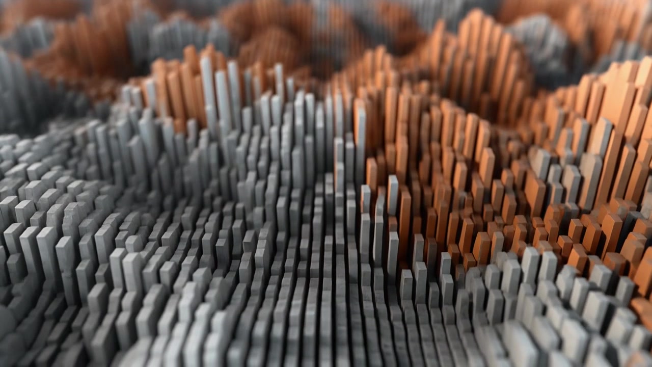 Abstract 3D Motion Background with Moving Grey and Orange Pillars