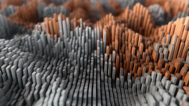 Abstract 3D Motion Background with Moving Grey and Orange Pillars