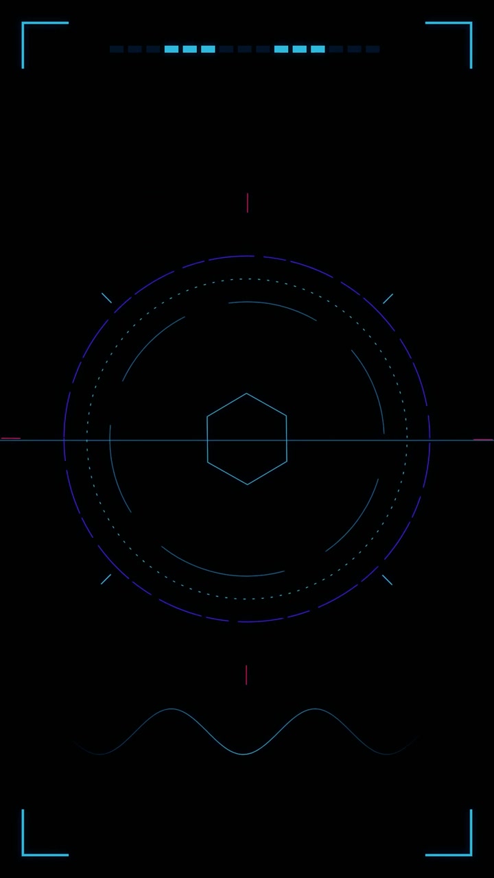 Futuristic Digital HUD Interface with Rotating Hexagon