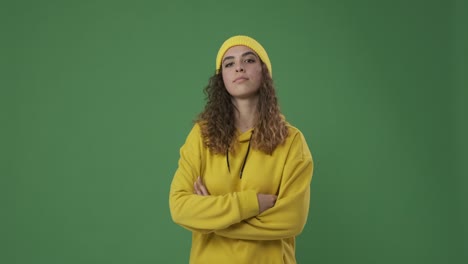 woman posing over green background