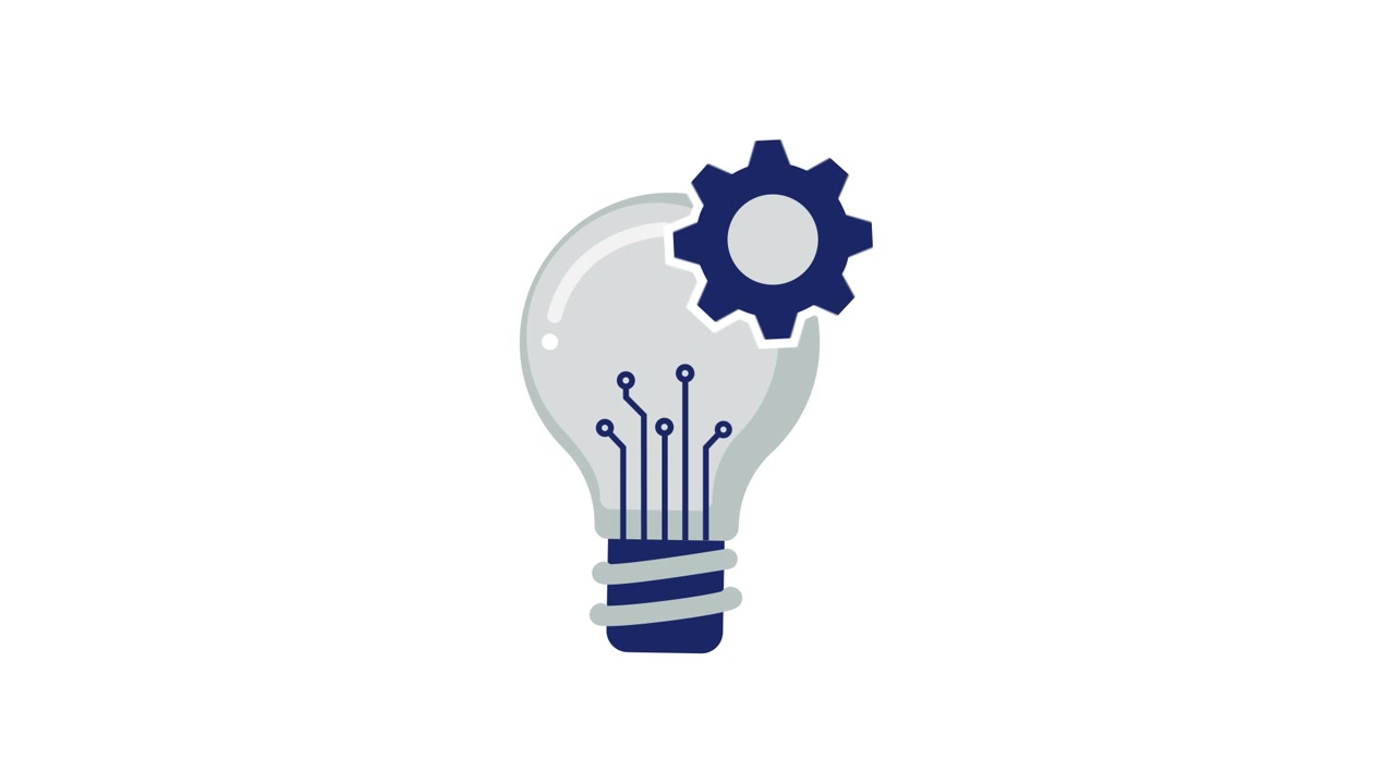 Animated Light Bulb with Gear and Circuitry for Innovation Concept