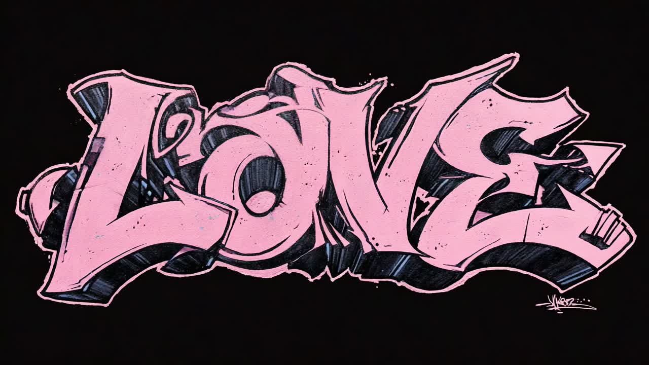 A Captivating Display of Graffiti Art Featuring the Word 'LOVE' in Bold Pink Typography Against a Dark Background, Showcasing Artistic Expression and Urban Culture