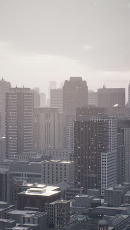 aerial view of a city skyline on a cloudy day