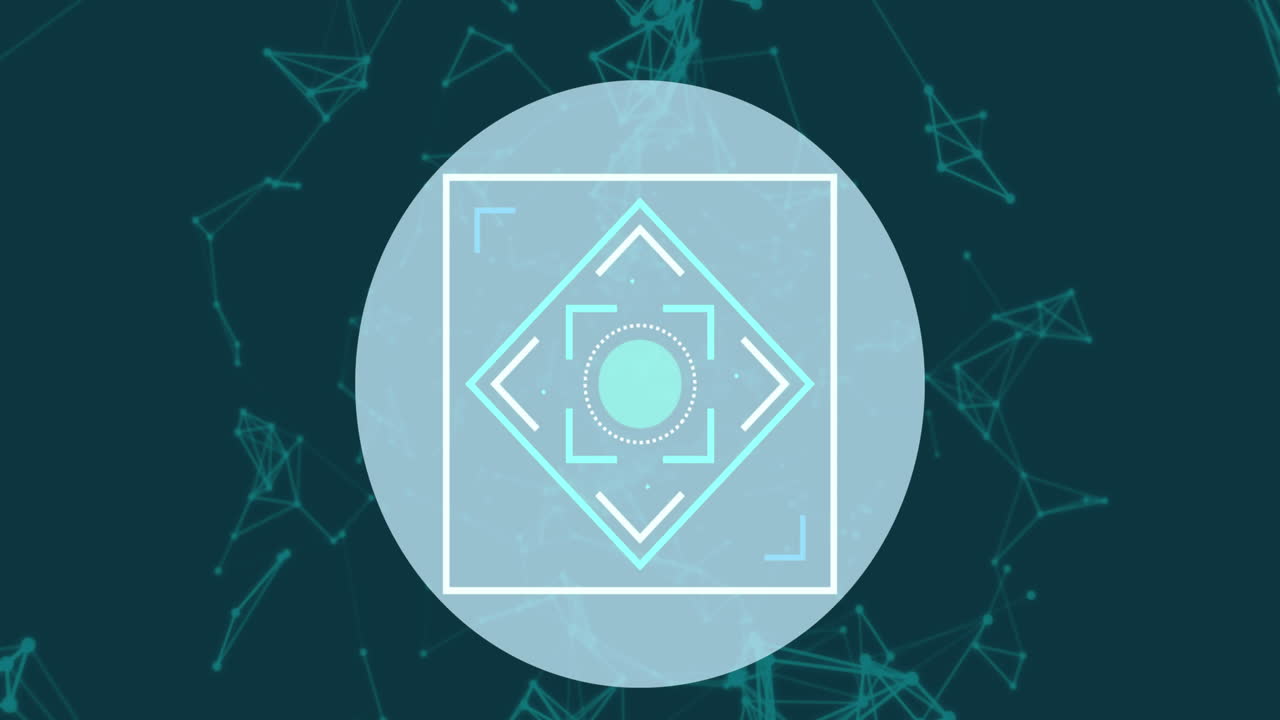 неонные квадратные формы над кругом на фоне сети соединений на зеленом фоне