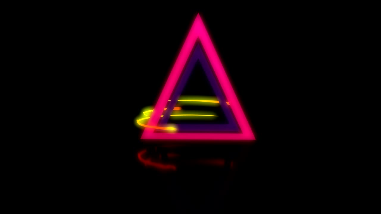 Glowing light rays circling an abstract triangle.