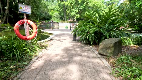 park pathway with deep water warning