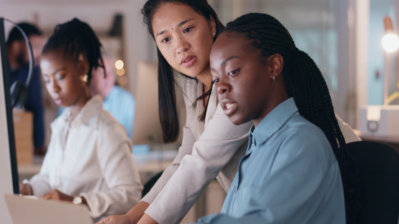Business, manager help employee