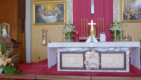 shot of religious christian or catholic chapel and altar for worshippers