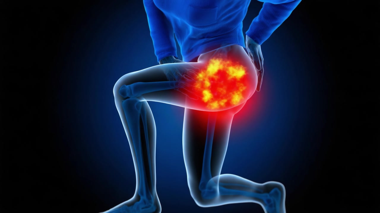 Anatomical Representation of Pain in the Hip Area: Visualizing Inflammation and Discomfort in a Human Figure for Medical Understanding and Awareness