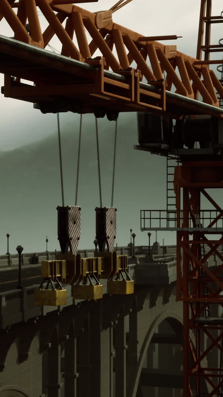 Construction Crane Lifting Materials on a Bridge