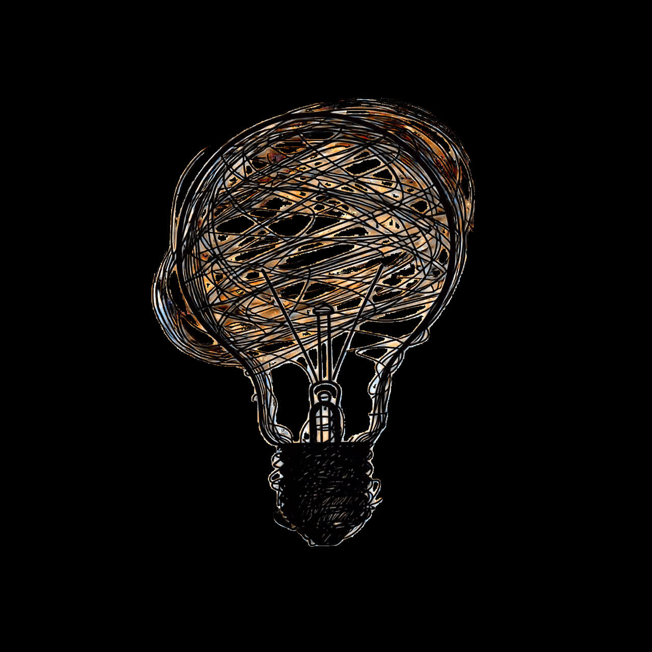 Creative sketch of lightbulb animation isolated asset, transparent 4K video, alpha channel, ProRes