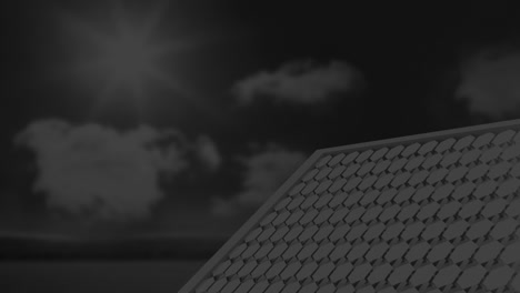animación de gráficos con números cambiantes y tablero de negociación sobre el panel solar contra el cielo nublado
