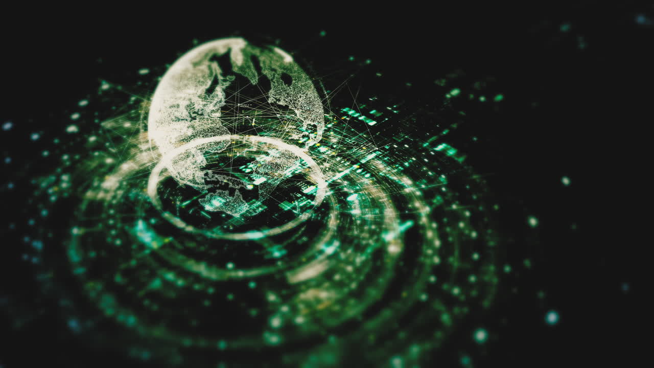 interfaz de usuario gráfica de movimiento circular futurista con una tierra holográfica y una visualización de datos de telemetría digital para un fondo de escritorio de computadora