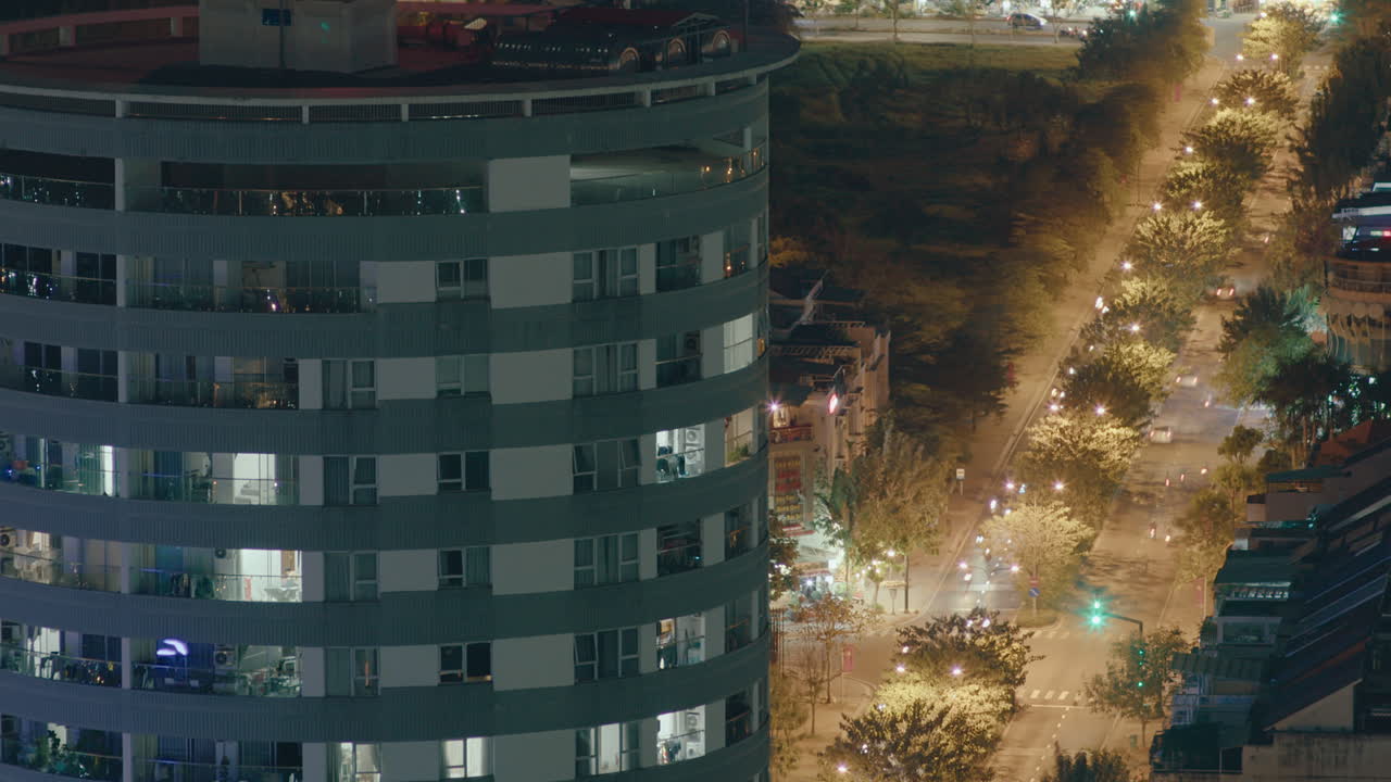 Time Lapse of Modern Office Building in the Night City