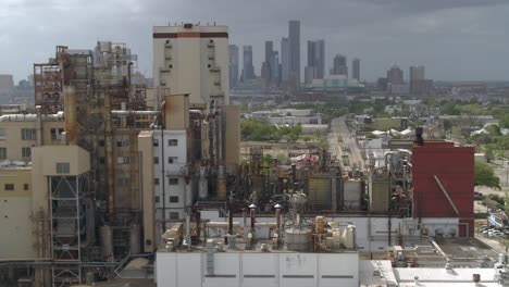 Panning-aerial-shot-of-city-of-Houston-from-Houston-East-End