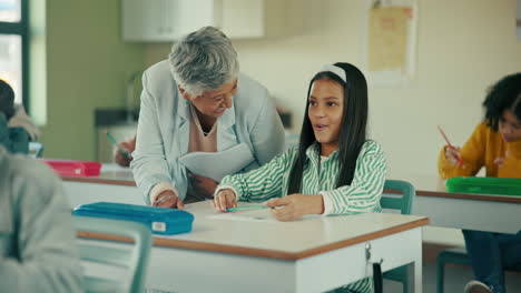 teacher assisting student in classroom