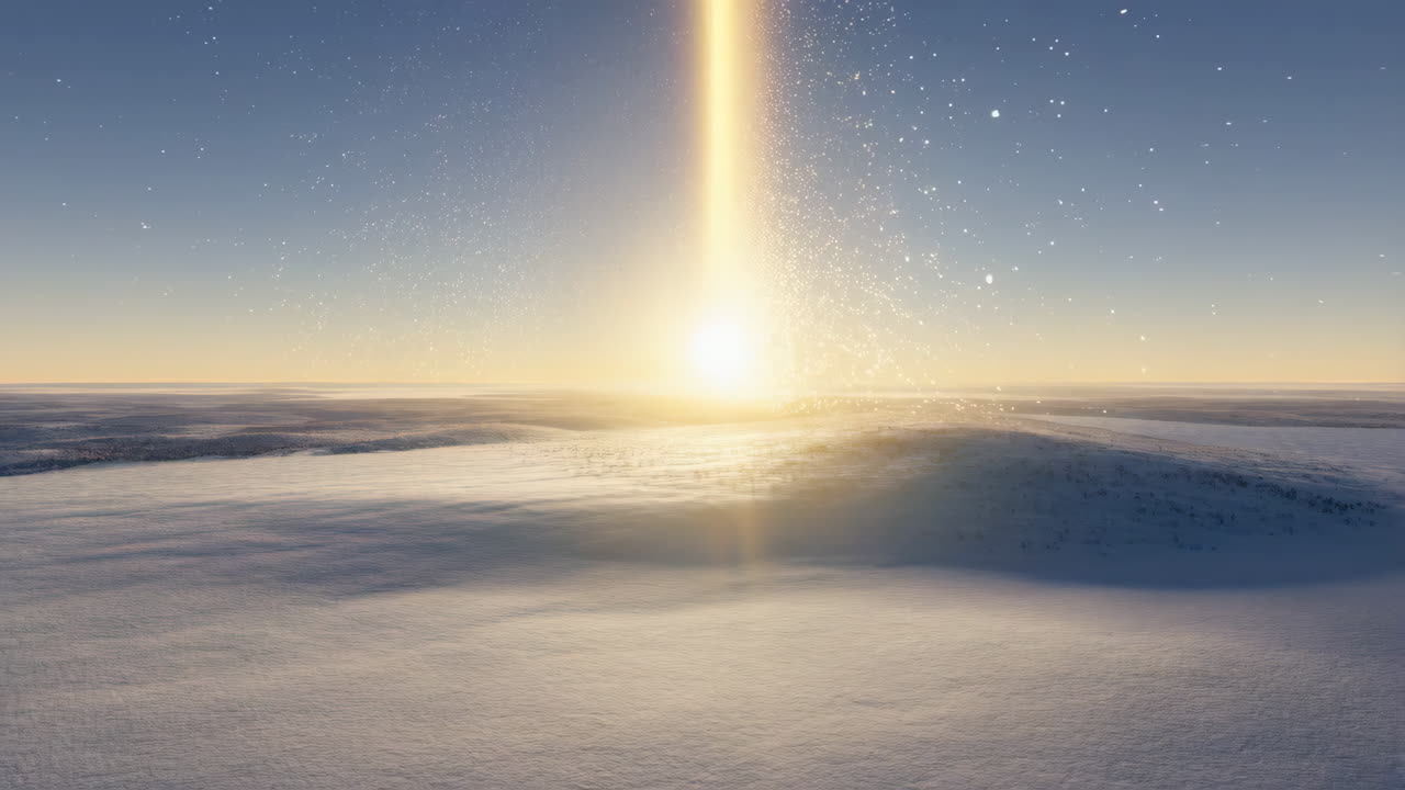 Winter landscape with light beam