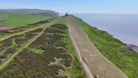 Drone-footage-over-Beach-Head,-Eastbourne,-East-Sussex,-England