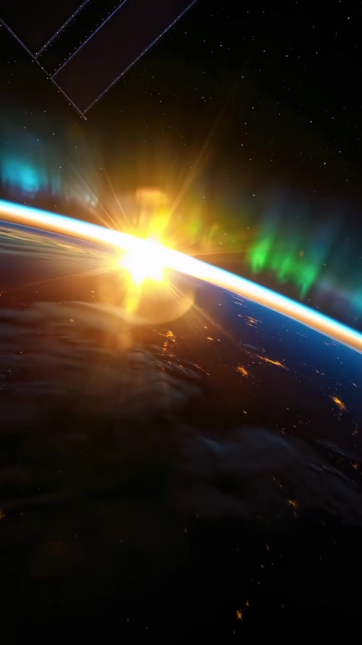 Aurora Borealis and Sunrise Over Earth from International Space Station