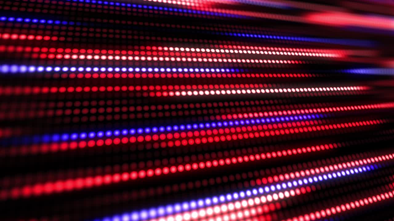fondo de tecnología abstracta rojo, azul y blanco con animación en cámara lenta de pequeñas rayas de puntos claros.