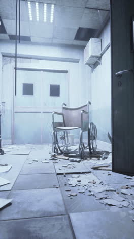 abandoned hospital room with wheelchair