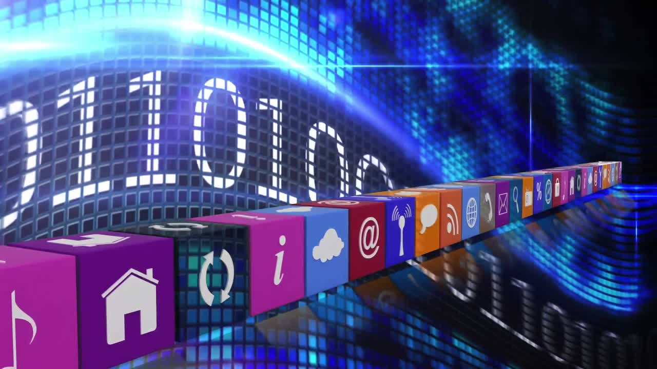 Animation of media icons over binary coding