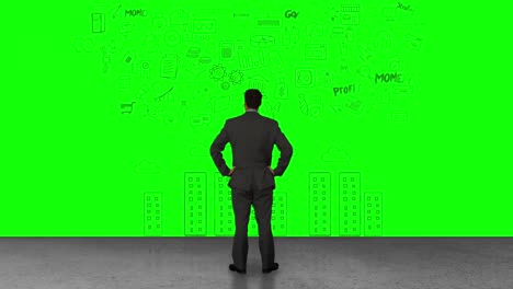 hombre de negocios mirando la interfaz verde