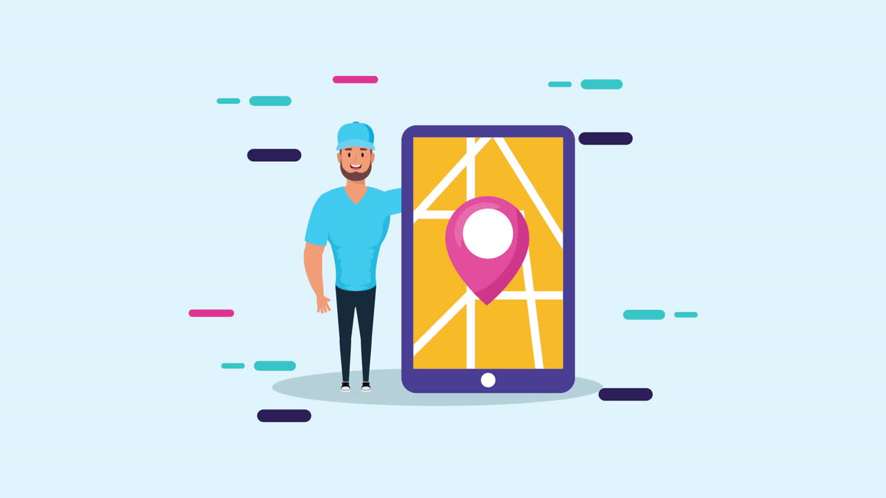 trabajador de servicios logísticos con aplicación para teléfonos inteligentes