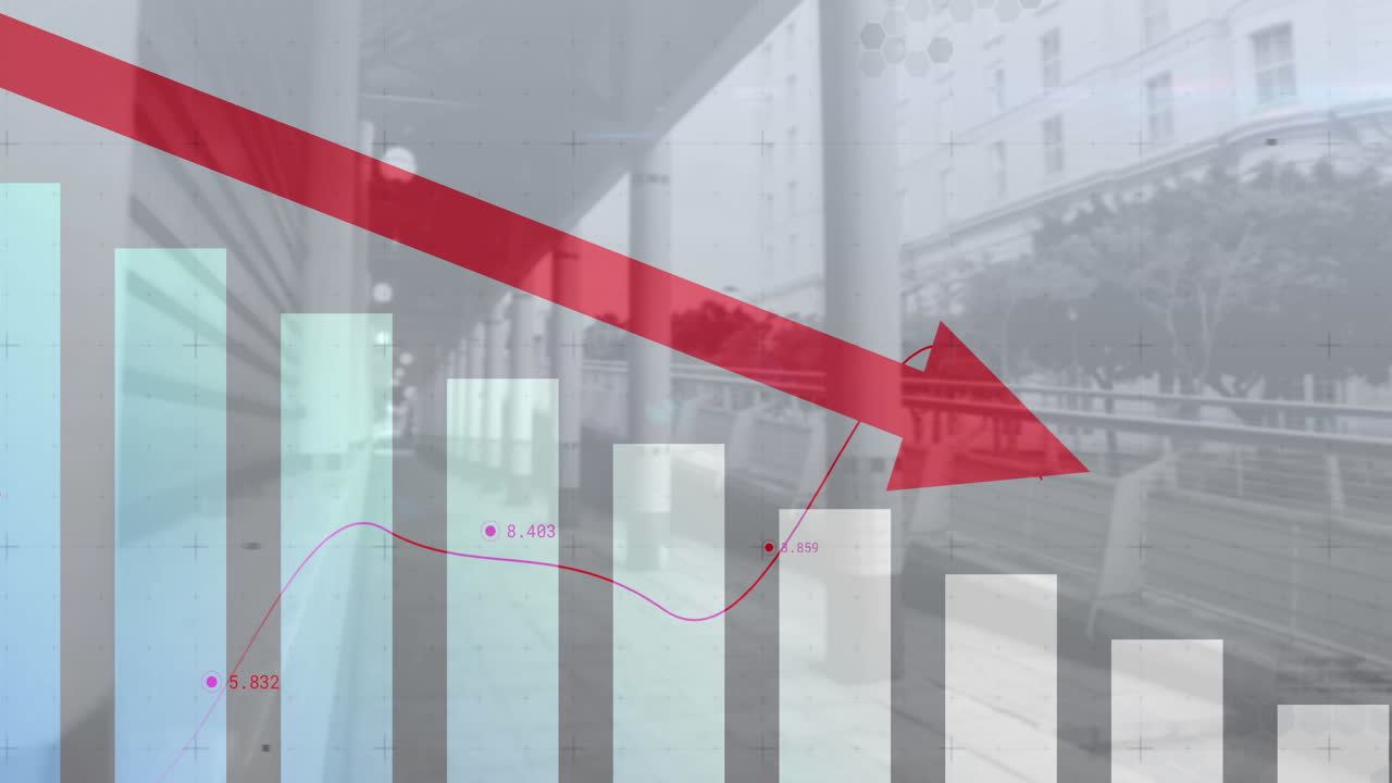 도시 풍경에 대한 통계 처리와 함께 빨간 화살표의 애니메이션