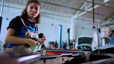 ingeniero usando la luz para comprobar el interior del coche