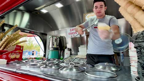 turkish ice cream vendor selling ice cream from a food truck