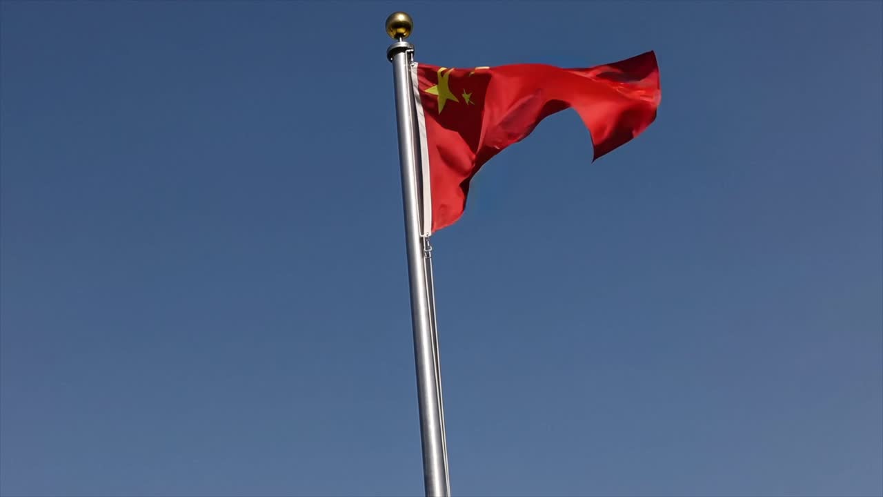 CGI of the China flag waving in the wind, symbolizing global trade, international diplomacy, and the shifting power dynamics in the modern world.