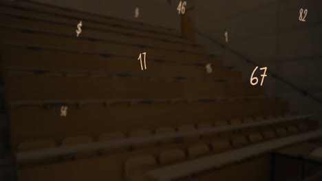 composición digital de números matemáticos y símbolos flotando contra las escaleras vacías de la escuela