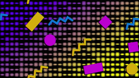 animación de formas abstractas y filas de discos parpadeantes sobre fondo negro