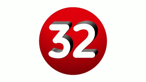 3d number 32 thirty two sign symbol animation motion graphics icon on red sphere on white background,cartoon video number for video elements