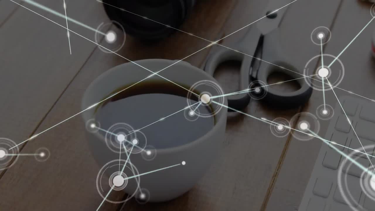 animación de la red de conexiones sobre una taza de café