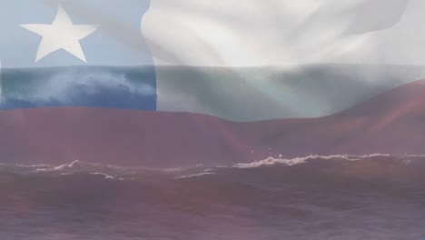 Animation-of-flag-of-chile-blowing-over-waves-in-sea