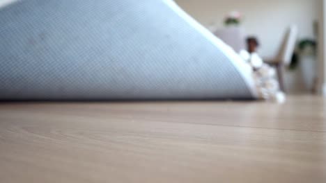 close-up view of carpets on wooden floor