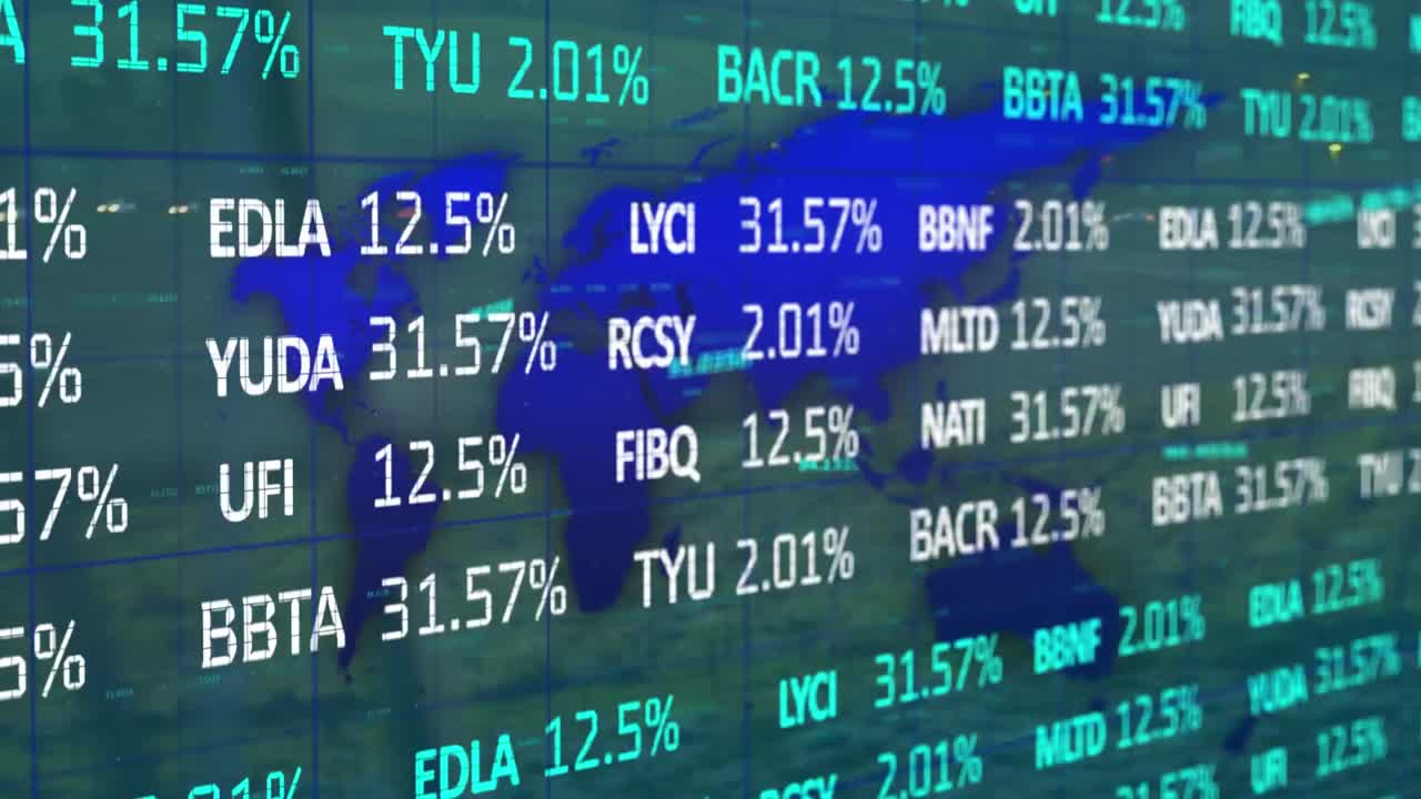 Animation of financial data processing over world map