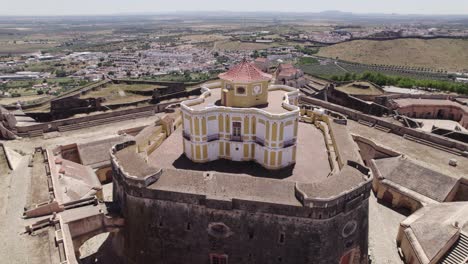 aerial view of the chapel and governors house on top of conde de lippe fort in portugal