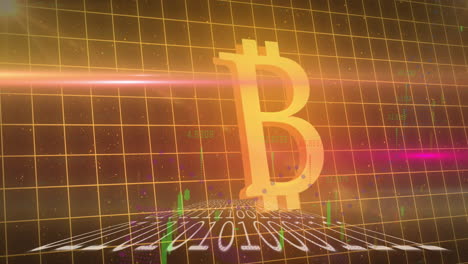 animación del procesamiento de datos de codificación binaria sobre el signo bitcoin
