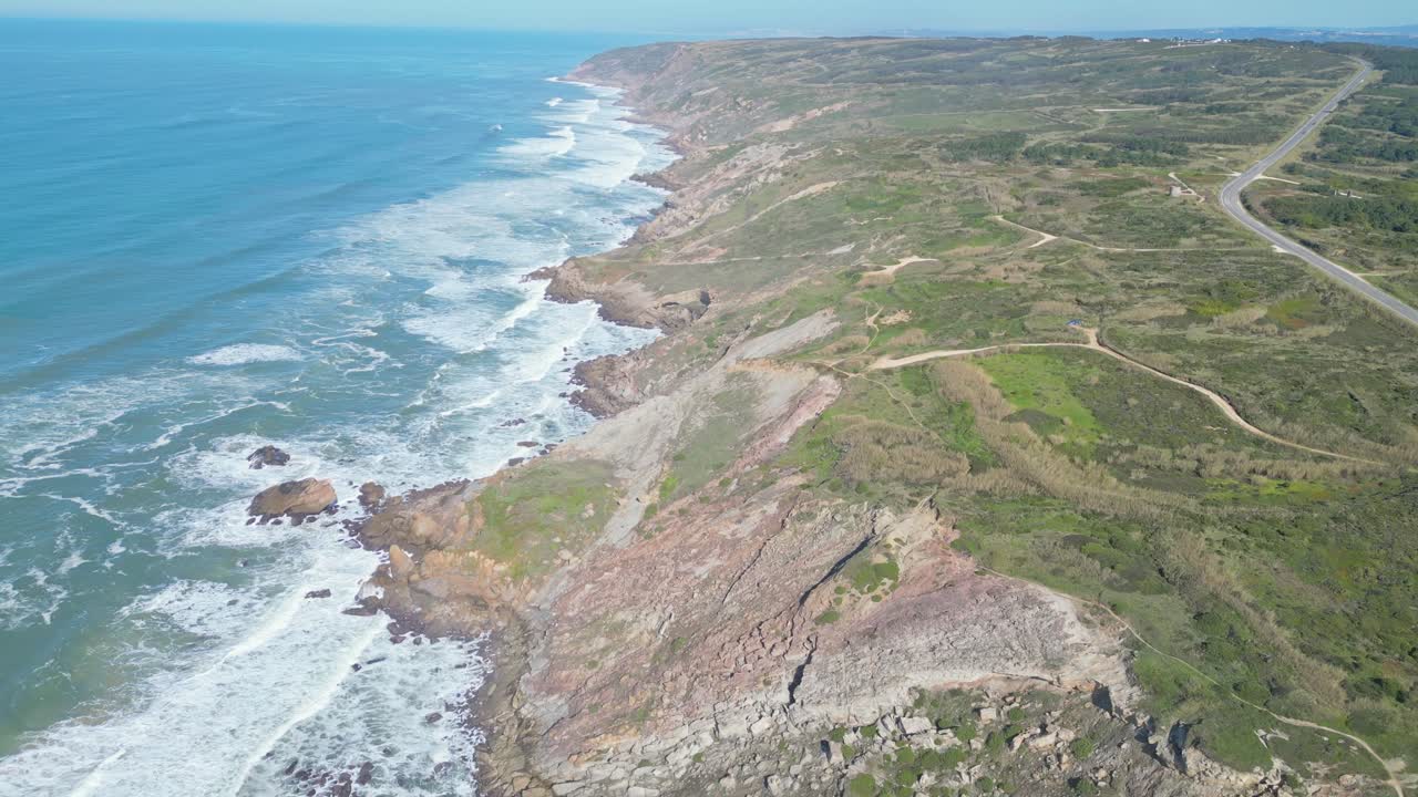 The coastal landscape at miradouro da salgado, near nazare, portugal, aerial view