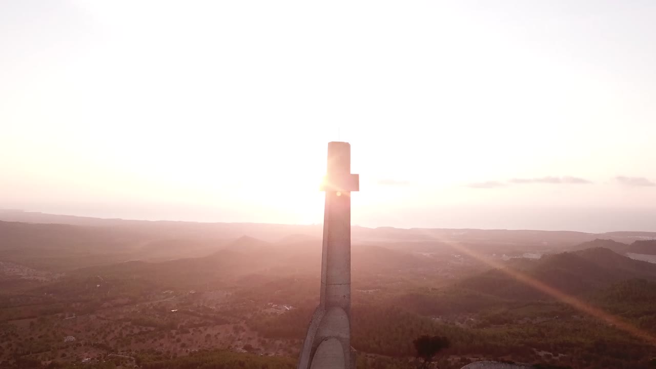 drone shot over Santuari de Sant Salvador in Mallorca 4k,