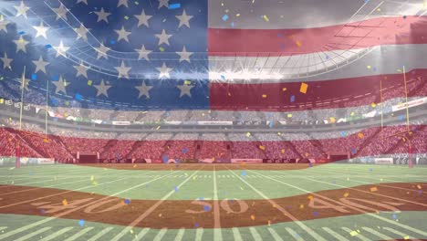 Animation-Von-Konfetti-Und-Amerikanischer-Flagge-über-Dem-Sportstadion