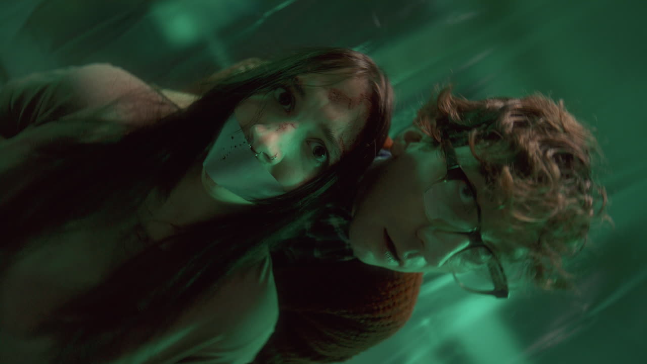 retrato de un siniestro asesino en serie y un rehén aterrorizado en la sala de tortura