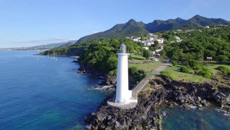 lighthouse at vieux-fort, guadeloupe. aerial orbiting